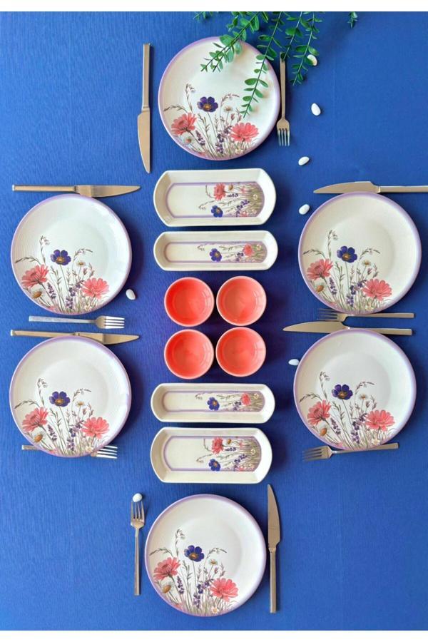 Hercai Serisi 6 Kişilik 14 Parça Pembe Sosluklu Kahvaltı Takımı - Image 1