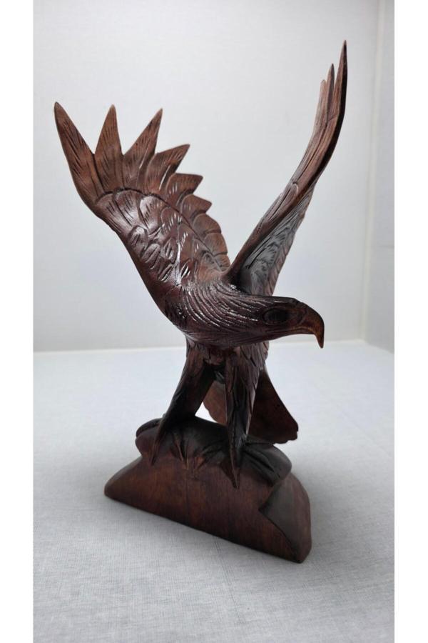 Frefly Store Doğal Ahşap Kartal Heykeli El Yapımı Şahin Atmaca Yırtıcı Kuş Figürü Dekoratif - Image 1