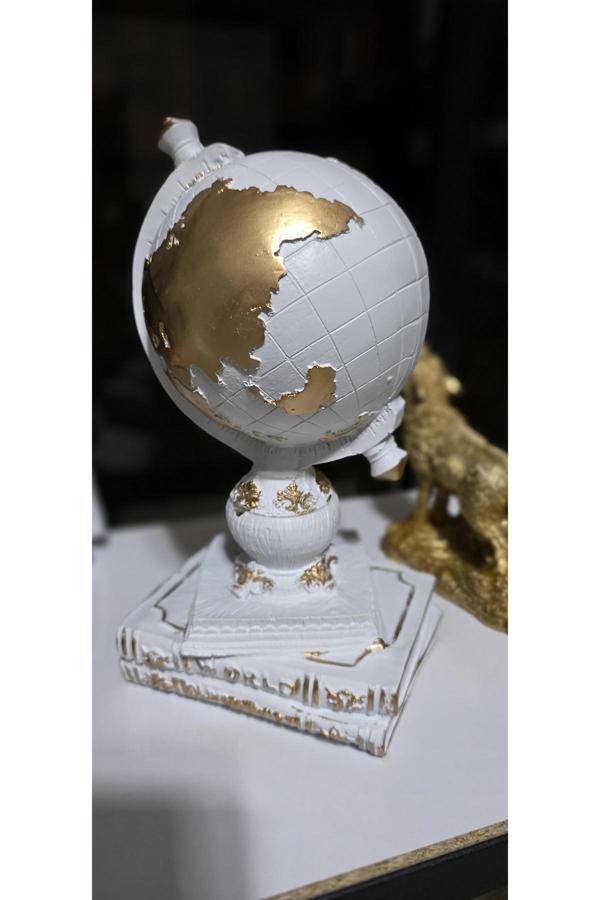 Frefly Store Kitaplı Dünya Dekoratif Küre Atlas Heykeli Beyaz Biblo - Image 1