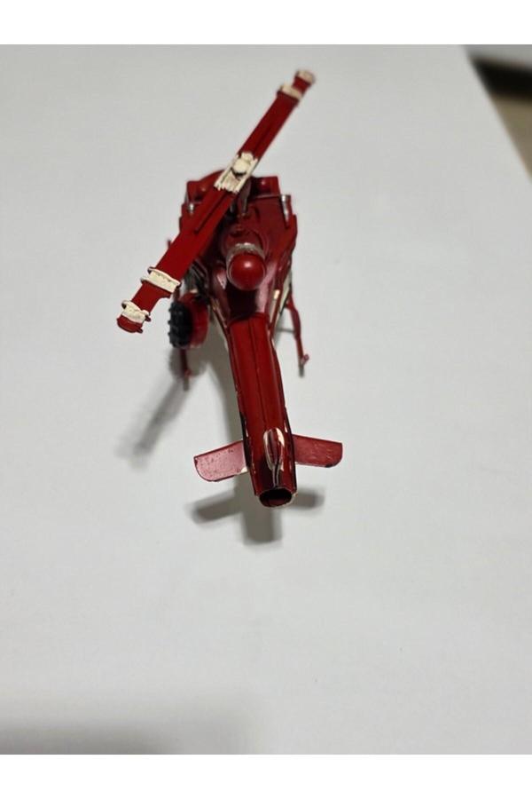 Frefly Store Nostaljik Kırmızı Beyaz Metal Helikopter Maketi - Image 1