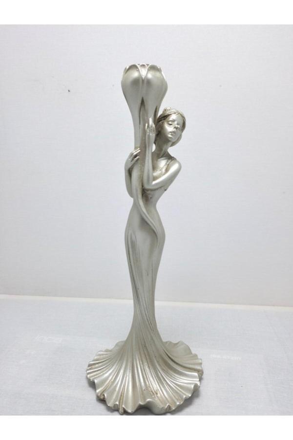 Frefly Store Gümüş Polyester Kadın Figürlü Şamdan - Image 1
