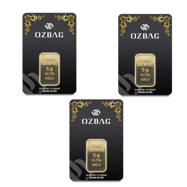 AgaKulche Özbağ 5 gr 995 24 Ayar Külçe Altın 3 Adet - Image 1