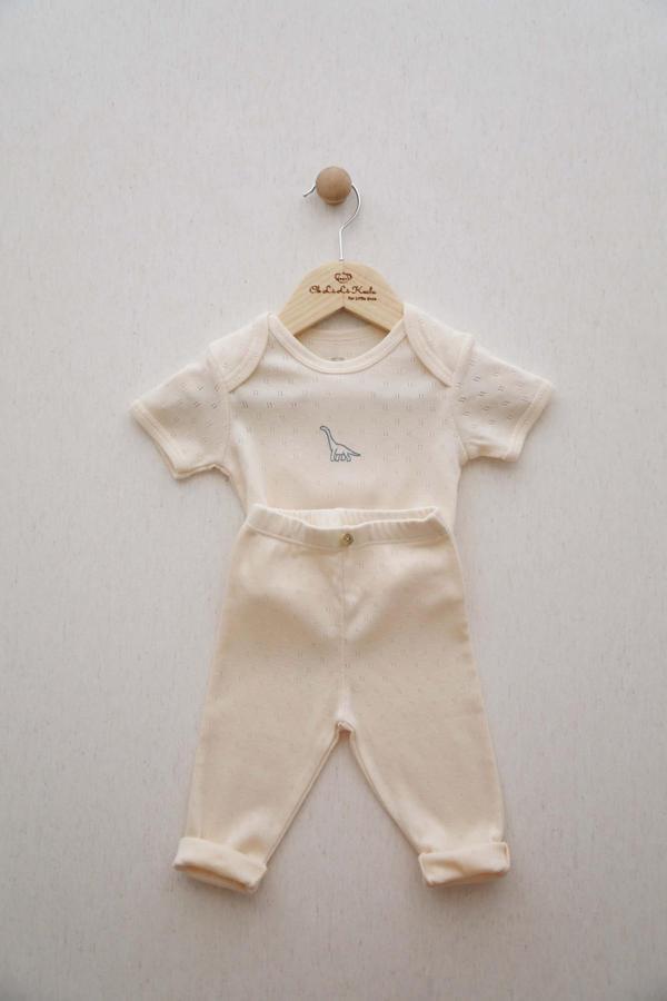 İndigo Dinozor Nakışlı Body Tayt Set - Image 1