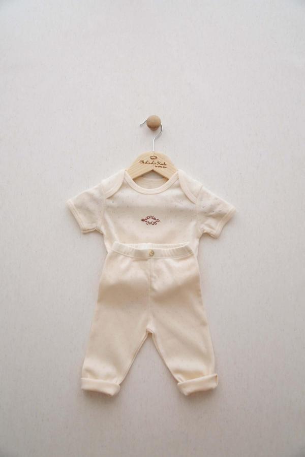 Bordo Dinozor Nakışlı Body Tayt Set - Image 1