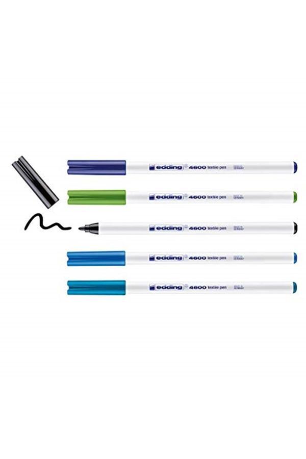 Edding 4600 Tekstil Kalemi - Siyah, Mavi, Açık Mavi, Açık Yeşil, Oryantal Mavi - 5'Li Set - 1 Mm Y - Image 1
