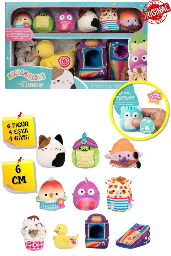 Micromallows Squishmallows Mini Peluş Oyuncak 6 Figür + 4 Aks. + 4 Giysi Figür Seti - 6 CM - MOD-2 - Image 1