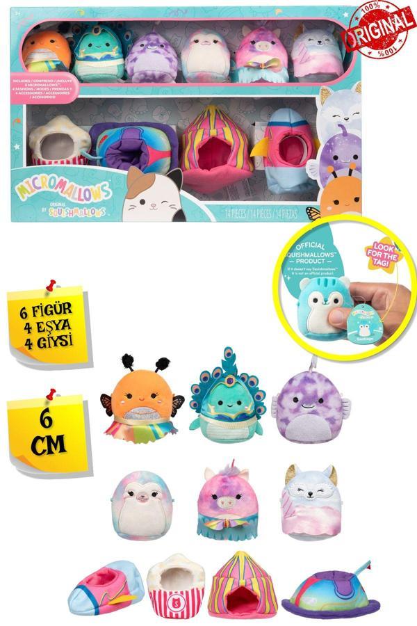 Micromallows Squishmallows Mini Peluş Oyuncak 6 Figür + 4 Aks. + 4 Giysi Figür Seti - 6 CM - MOD-1 - Image 1