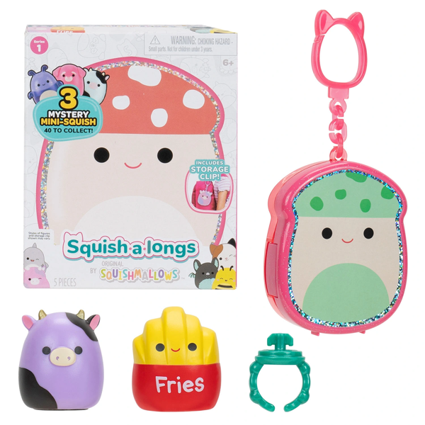 Squishmallows Squish-a-longs 3 Figür + Yüzük Çantalı Sürpriz Paket Seri 1 - Image 1