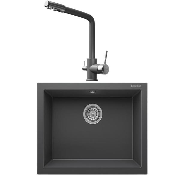Real Stone K012 Antrasit Mutfak Evyesi + Abant Antrasit Arıtmalı Mutfak Bataryası - Image 1