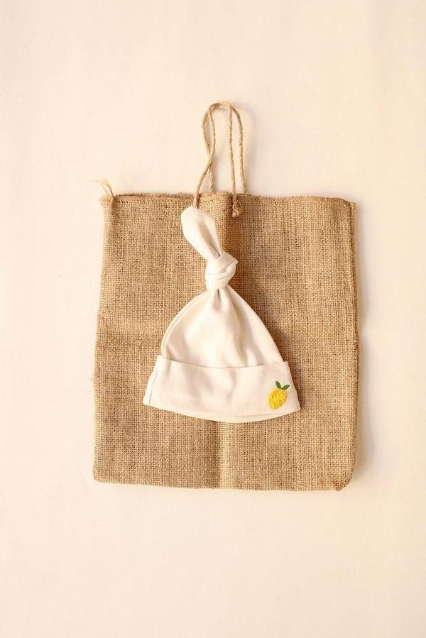 Limon Nakışlı Yenidoğan Şapka - Image 1