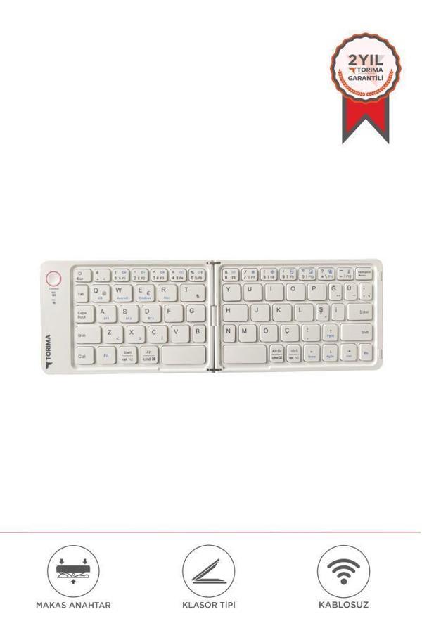 Torima TK-08 Beyaz Kablosuz Katlanabilir Şarjlı Taşınabilir Mini Bluetooth Klavye - Image 1