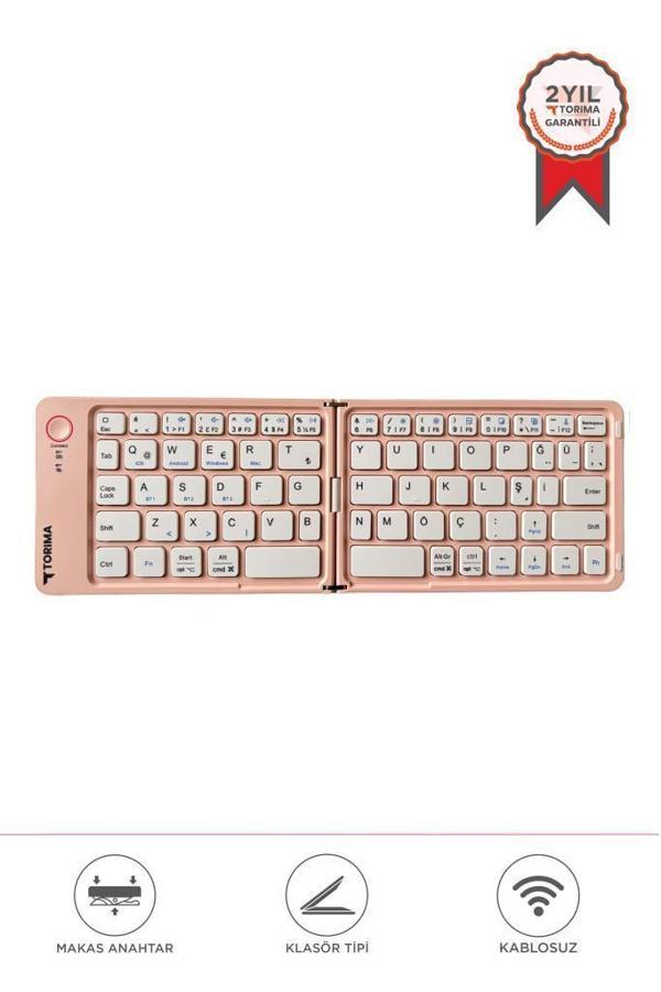 Torima TK-08 Pembe Kablosuz Katlanabilir Şarjlı Taşınabilir Mini Bluetooth Klavye - Image 1
