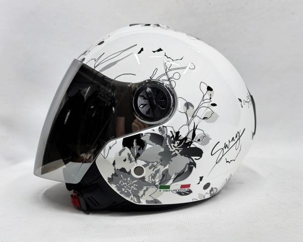 Sway 715 Yarım Kask İris Gri Beyaz Renk Aynalı Renkli Vizör - Image 1