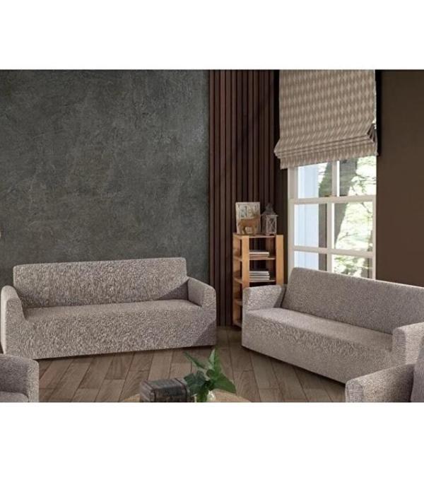 Altın Kelebek Jakarlı Streç Kaplama Maxi Çekyat Koltuk Örtüsü (3+3)-Taş - Image 1