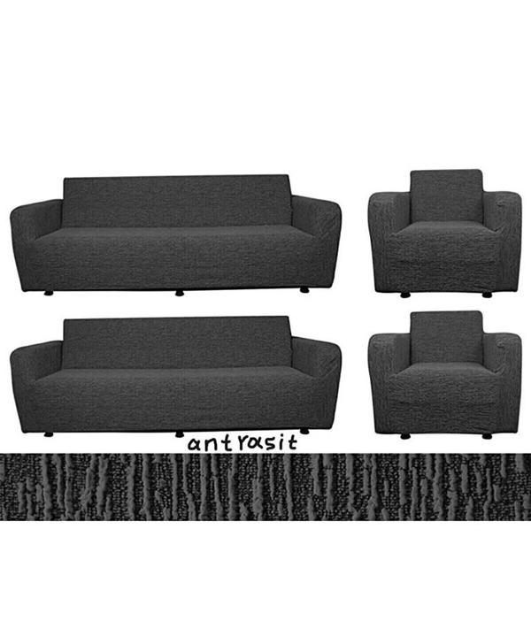 Altın Kelebek Jakarlı Streç Kaplama Maxi Takım Koltuk Örtüsü (3+3+1+1)-Antrasit - Image 1