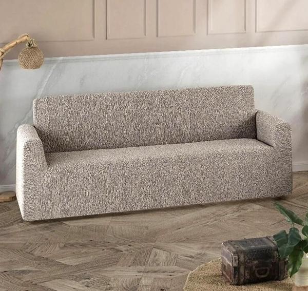 Altın Kelebek Jakarlı Streç Kaplama Maxi Takım Koltuk Örtüsü (3+3+1+1)-Sütlü Kahve - Image 1