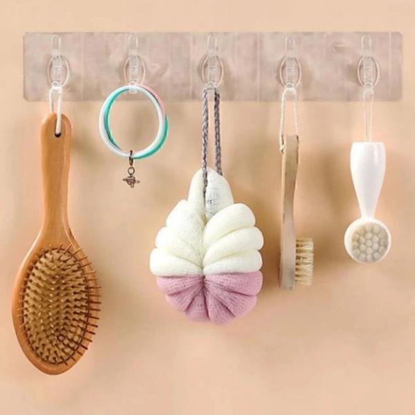 5'li Kendinden Yapışkanlı Güçlü Şeffaf Askılık - Kapı Arkası Mutfak Duvar Banyo Askı - Image 1