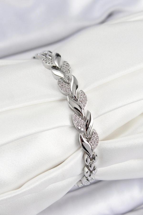 Pirinç Zirkon Taşlı Balık Kuyruğu Model Gümüş Renk Kadın Bileklik - Image 1