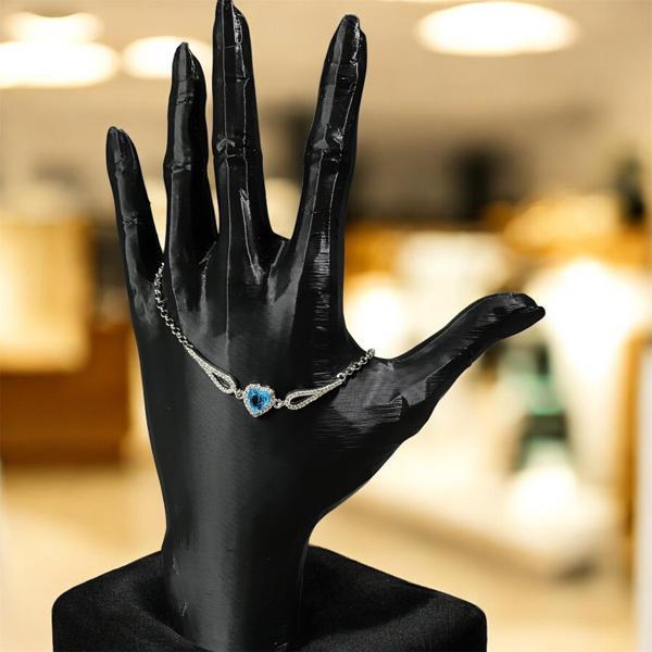 925 Ayar Gümüş Turkuaz Kalp Taşlı Zirkon Taşlarla Çevrili Bileklik - Image 1