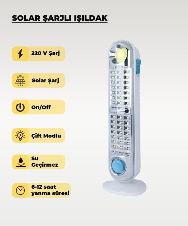 60W Solar / 220V Şarjlı Işıldak - Askı Aparatlı ve Ayaklı - Su Geçirmez - Image 1