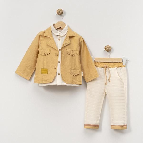 GÖMLEKLİ CEKET PANTOLON ALT ÜST TAKIM - Hardal - 12 Ay Hardal - Image 1