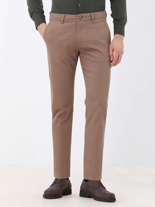 Açık Kahve Düz Dokuma Regular Fit Casual Pamuk Karışımlı Pantolon - Image 1