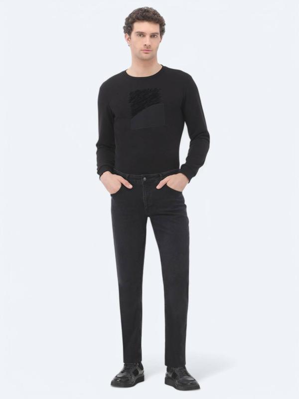 Siyah Slim Fit Denim Pamuk Karışımlı Pantolon - Image 1