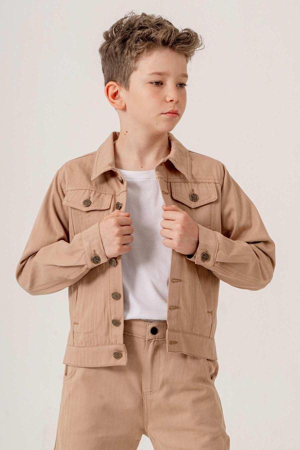 Çift Cepli Düğmeli Gabardin Erkek Çocuk Ceket - Image 1