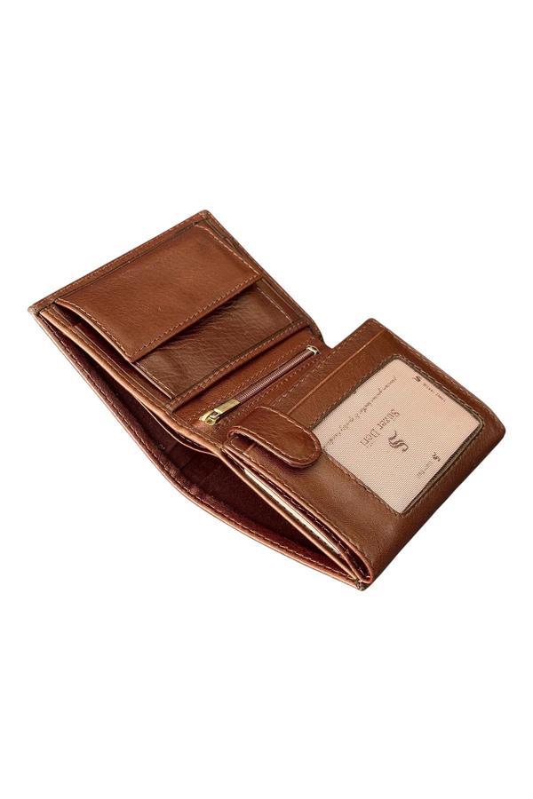 Kahverengi Hakiki Deri Fermuarlı ve Madeni Para Bölmeli Dikey Klasik Erkek Cüzdan - 3002-Kahve - Image 1