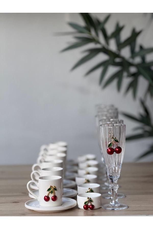 Hediye Köşkü Kirazlı 24 parça Porselen Lüks Kahve Sunum Seti - Image 1