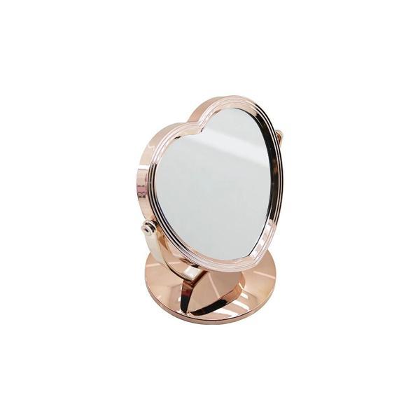 Kalp Model 7 İnç= Çap:17.5cm Makyaj Aynası Çift Taraflı Bronz - Gümüş Pls.çerçeve Sabit Ayak - Image 1