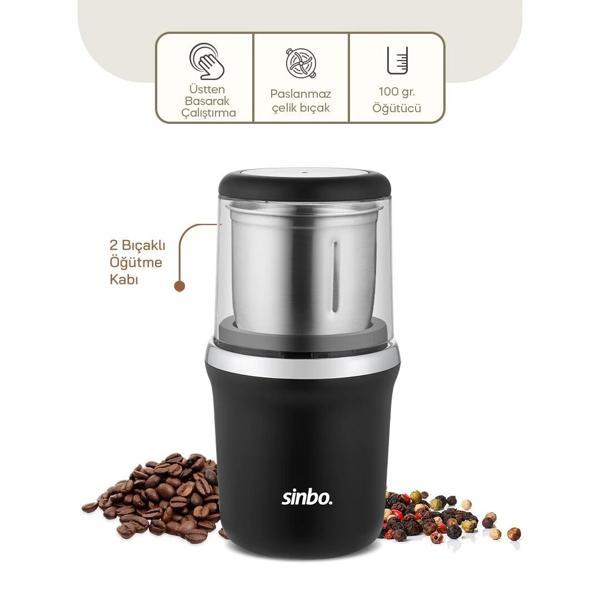 Krom Kenar Kahve - Baharat Öğütücü Çelik Bıçak - Ö.haznesi=100gr 200w Bas Çalıştır Kapak=mika Pls Sc - Image 1