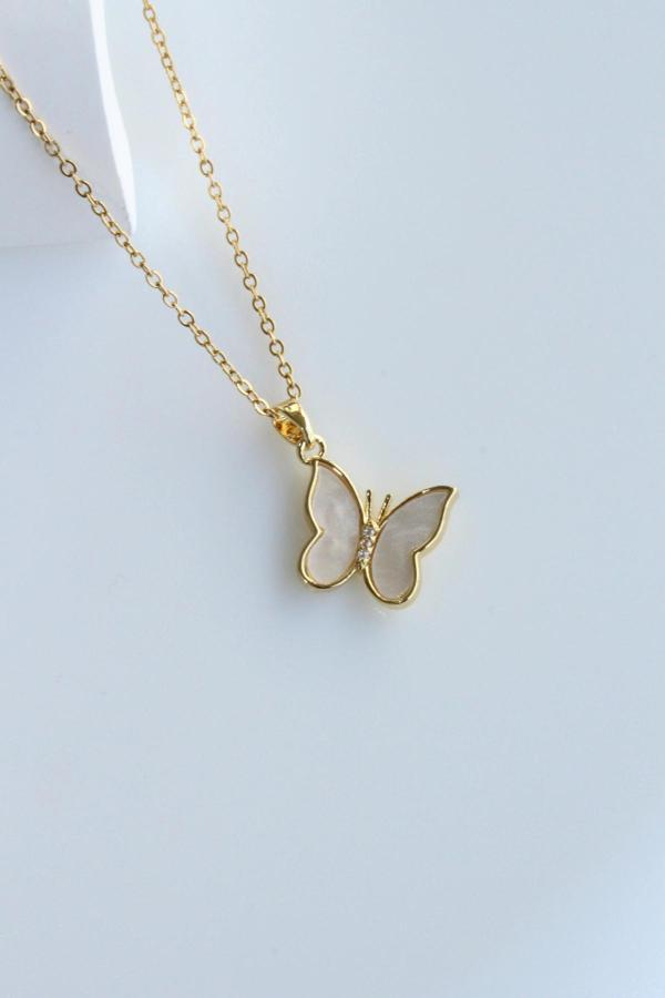 Exclusive Seri Mineli Kelebek Model Kadın Çelik Kolye 316 L Paslanmaz Kararma Yapmaz - Image 1