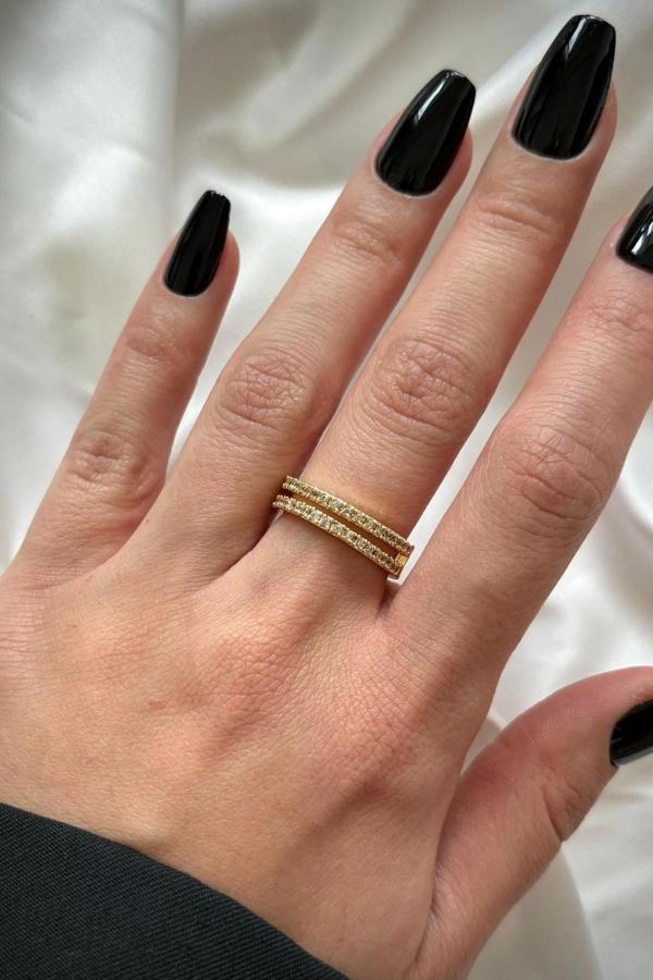 Özel Seri İkili İnce Yarım Tur Zirkon Taşlı Tasarım Model Kadın Çelik Yüzük - Image 1