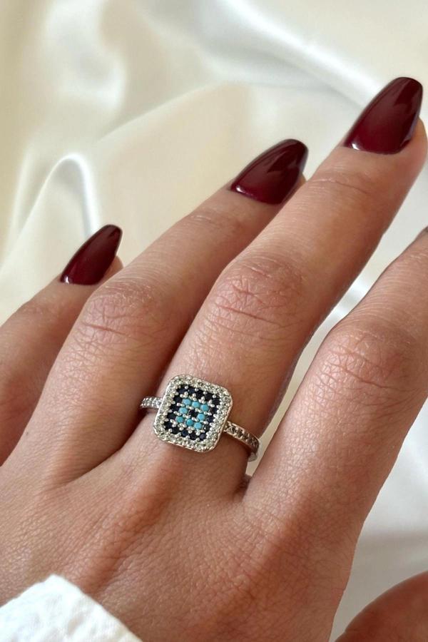 Princess Nazar Boncuğu Tasarım Zirkon Taşlı Ayarlanabilir Kadın Yüzük - Image 1