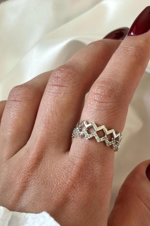 Wave Tasarım Zirkon Taşlı Ayarlanabilir Kadın Yüzük - Image 1