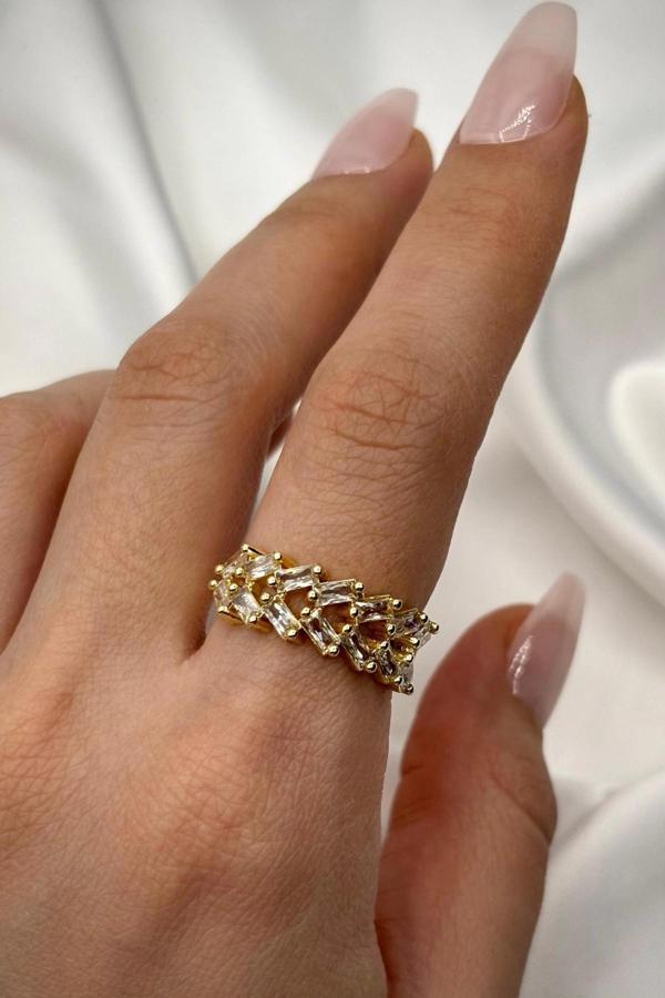 Yeni Sezon Çapraz Full Baget Zirkon Taşlı Model Ayarlanabilir Kadın Yüzük - Image 1