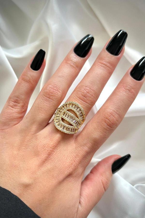 Yeni Sezon Baget Taşlı Özel Tasarım Gemici Düğüm Büyük Sarmal Ayarlanabilir Kadın Çelik Yüzük - Image 1