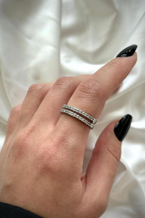 Özel Seri İkili İnce Yarım Tur Zirkon Taşlı Tasarım Model Kadın Çelik Yüzük - Image 1