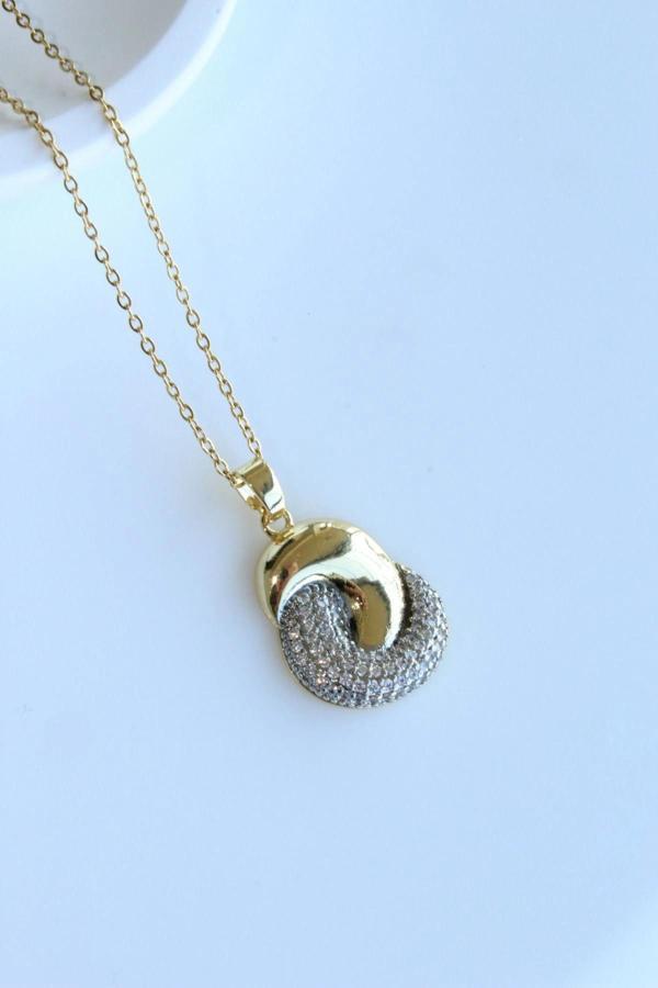 Zarif Zirkon Taşlı Tasarım Gold Gümüş Renk Atmaz Kararmaz Kadın Çelik Kolye - Image 1