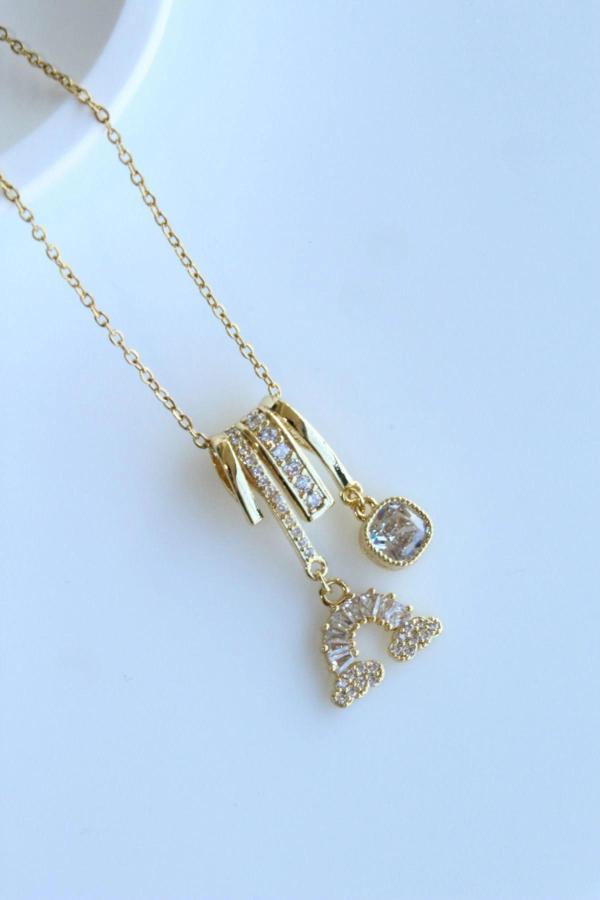 Zarif Gökkuşağı Baget Zirkon Taş Tasarım Renk Atmaz Kararmaz Kadın Çelik Kolye - Image 1