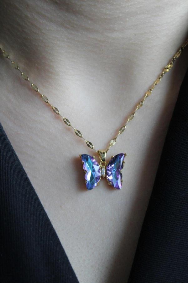 Yeni Sezon Kelebek Tasarım Gold Kaplama Kadın Çelik Kolye - Image 1