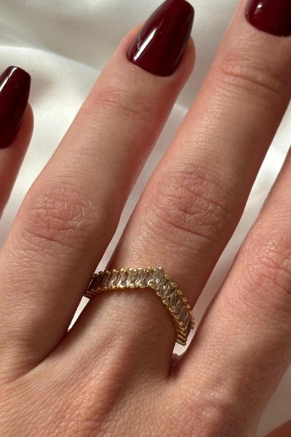 Yeni Sezon V Model Baget Zirkon Taşlı Ayarlanabilir Kadın Yüzük - Image 1