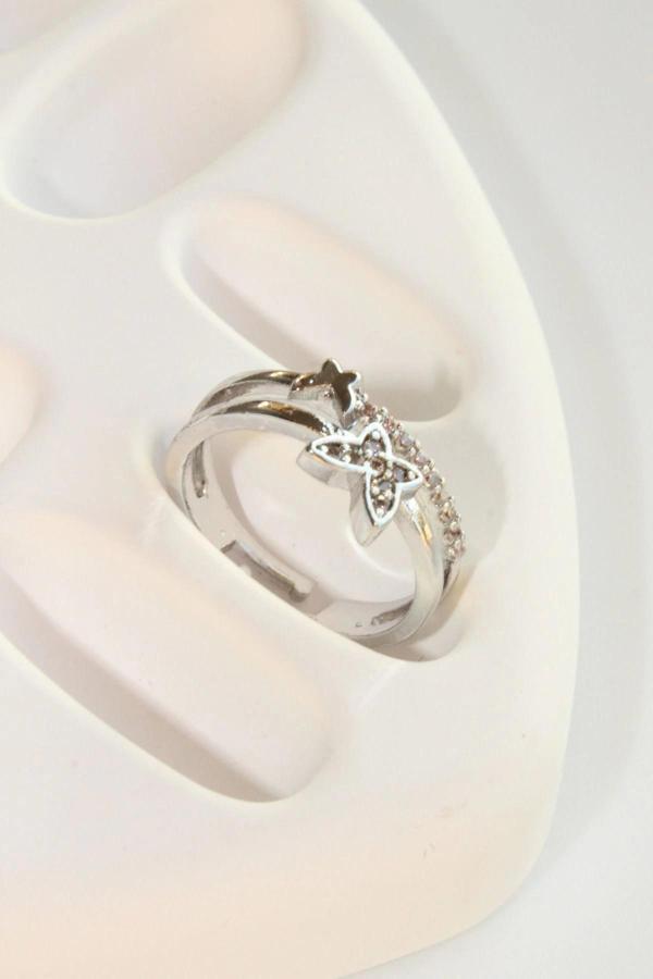 Özel Tasarım Kelebek Model İkili İnce Yarım Tur Zirkon Taşlı Ayarlanabilir Kadın Yüzük - Image 1