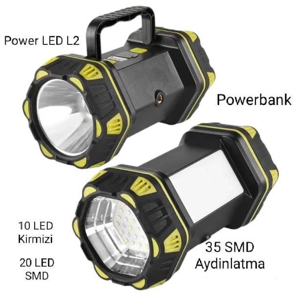 F-262 Yeni Güçlü Çift Taraflı Taşınabilir Spot Ve Işıldak Usb Powerbank Şarjlı Fener - Image 1