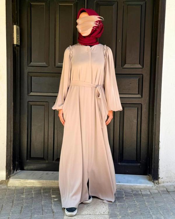Dubai İpeği Tesettür Ferace Bej - Image 1