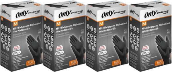 Only Evo Beyond Glove Nitril Siyah Pudrasız Muayene Eldiveni 400 Lü Set M - Medium - Orta (4PK*100) - Image 1