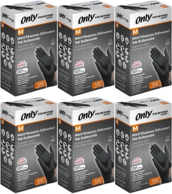 Only Evo Beyond Glove Nitril Siyah Pudrasız Muayene Eldiveni 600 Lü Set M - Medium - Orta (6PK*100) - Image 1