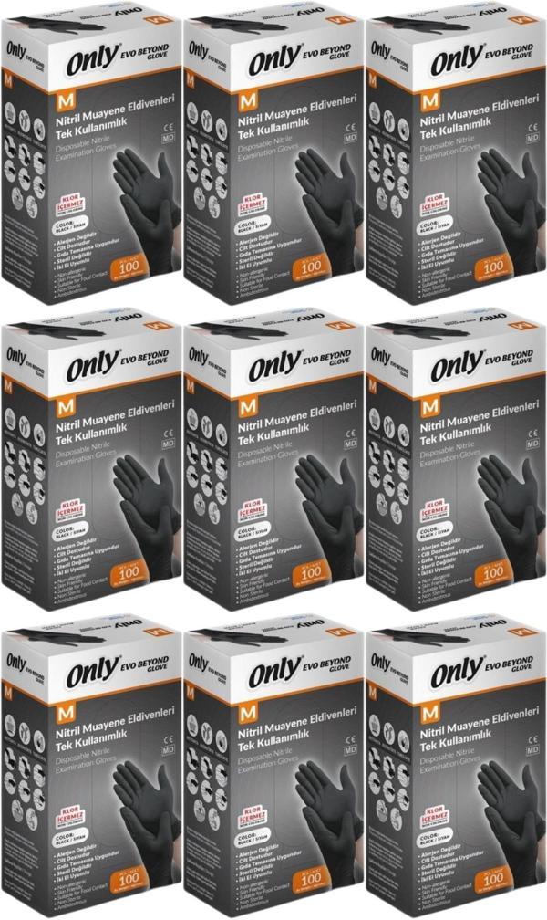 Only Evo Beyond Glove Nitril Siyah Pudrasız Muayene Eldiveni 900 Lü Set M - Medium - Orta (9PK*100) - Image 1