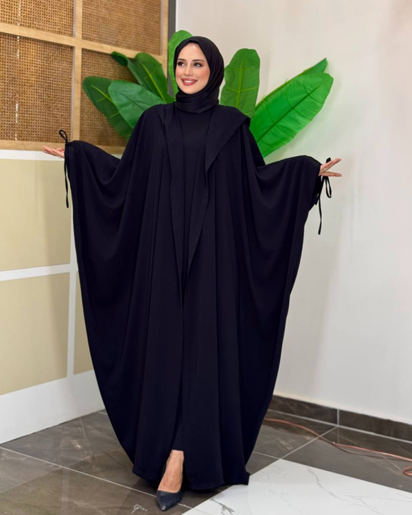 Kapüşonlu Abaya & Elbise İkili Takım – Medine İpeği - Image 1